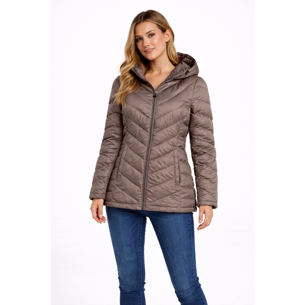 Calvin Klein Packable Lightweight Down Hooded Puffer Coat‎ Taupe Women Size S